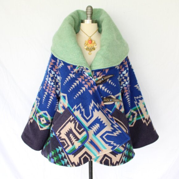 Pendleton Aztec Tribal Chief Joseph Wool blanket Cloak poncho Swing Jacket coat - Picture 4 of 12